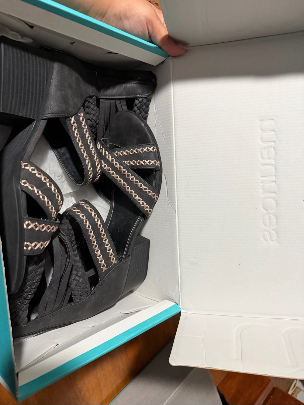 Maurices Black Wedge Sandals with Contrast Stitching